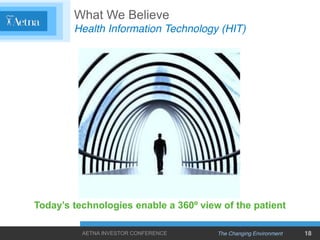 What We Believe
         Health Information Technology (HIT)
Today’s  technologies  enable  a  360º  view  of  the  pa...